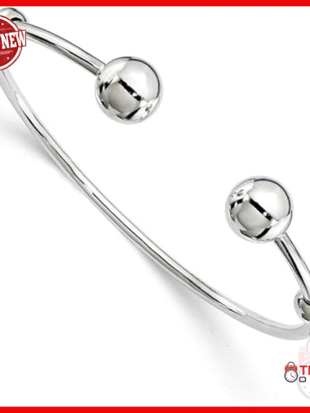 Sterling Silver Cuff Bangle Bracelet with Bead Stoppers, Polished Finish